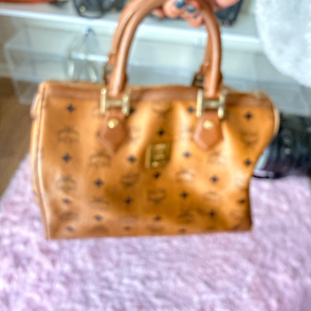 Low start MCM Cognac Monogram Satchel Handbag